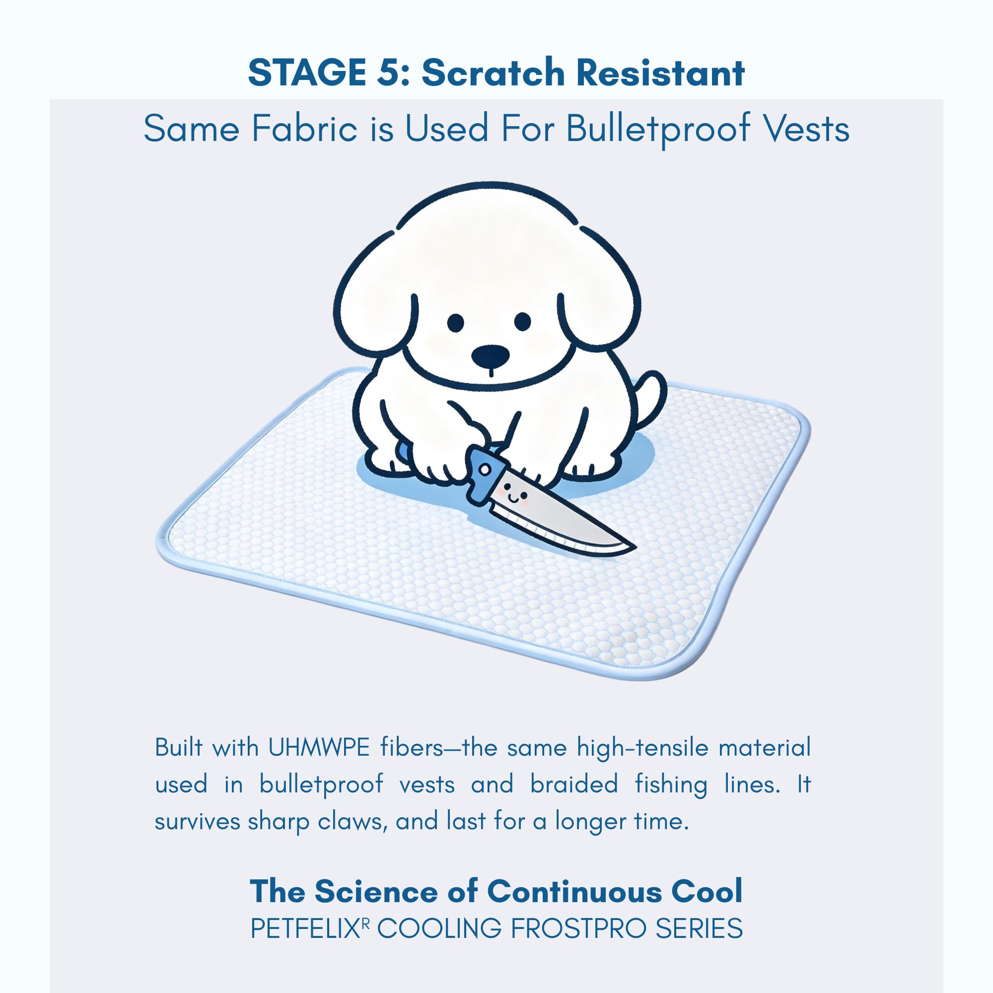 petfelix FrostPro Pet Cooling Mat, Stain & Scratch Resistant QMAX>0.5 for Extra Small Dogs & Small Cats Up to 10 lbs, Self Cooling Mat for Dogs, No Water or Electricity Needed, Blue, Small, 18''*14''