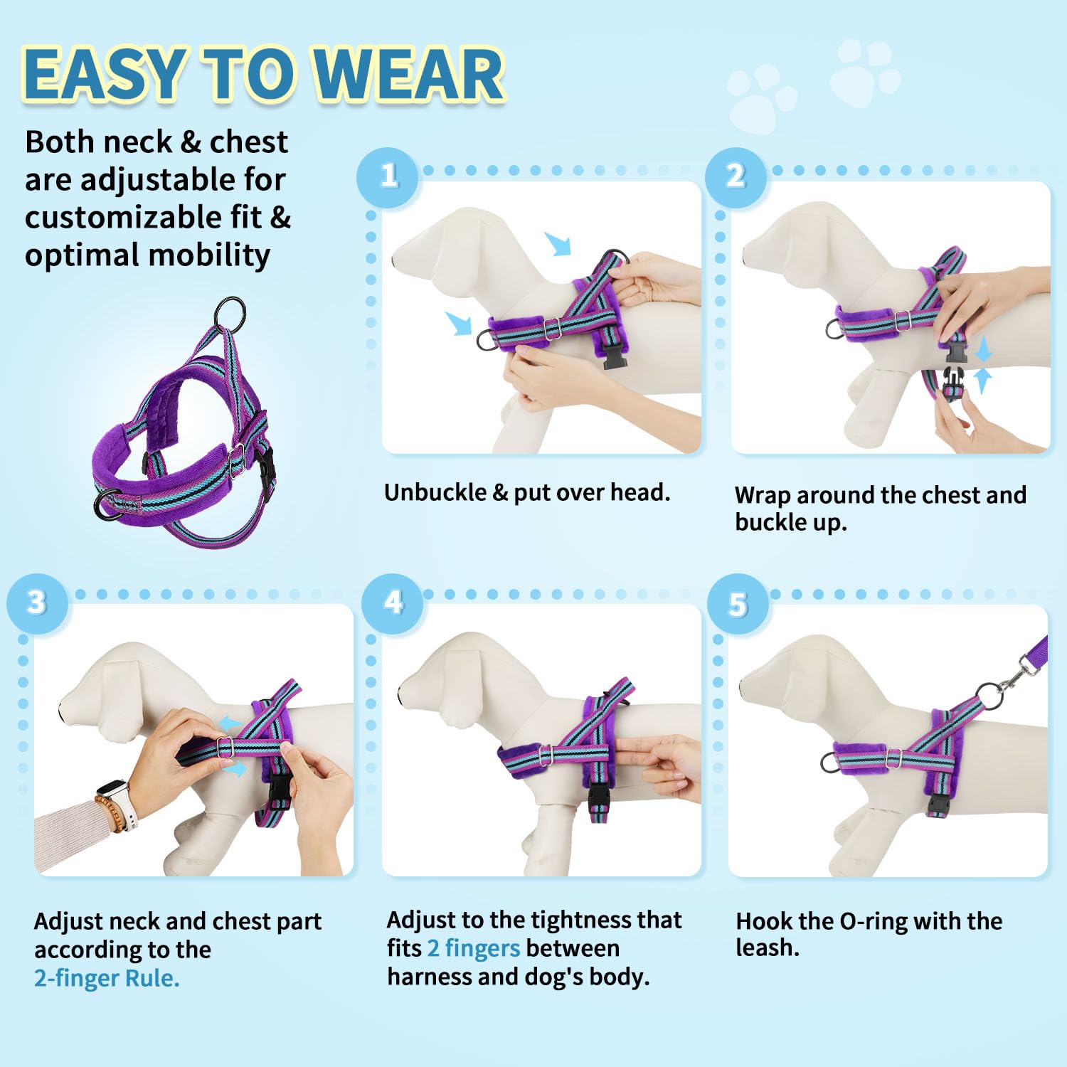 SlowTon No Pull Small Dog Harness and Leash Set with Front Clip