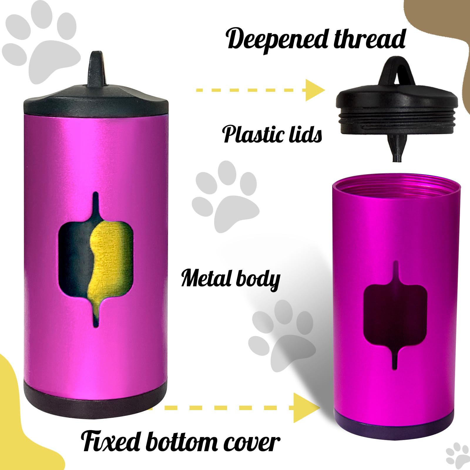 Metal Dog Poop Bag Holder 2-Pack w/Leash Clip|Durable Scratch-Resistant Aluminum|30 Bags+6 Accessories（Pink)
