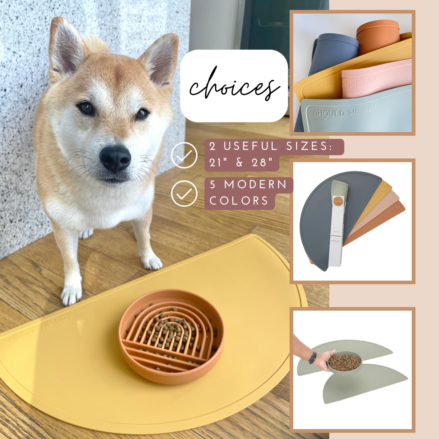 Should We Go? Waterproof Silicone Dog Food Mat – Large Size Non-Slip Pet Bowl Mat, Raised Edge Design, Easy-to-Clean Pet Food Placemat for Dog & Cat Bowls, 28" Across x 14" Deep - Blush