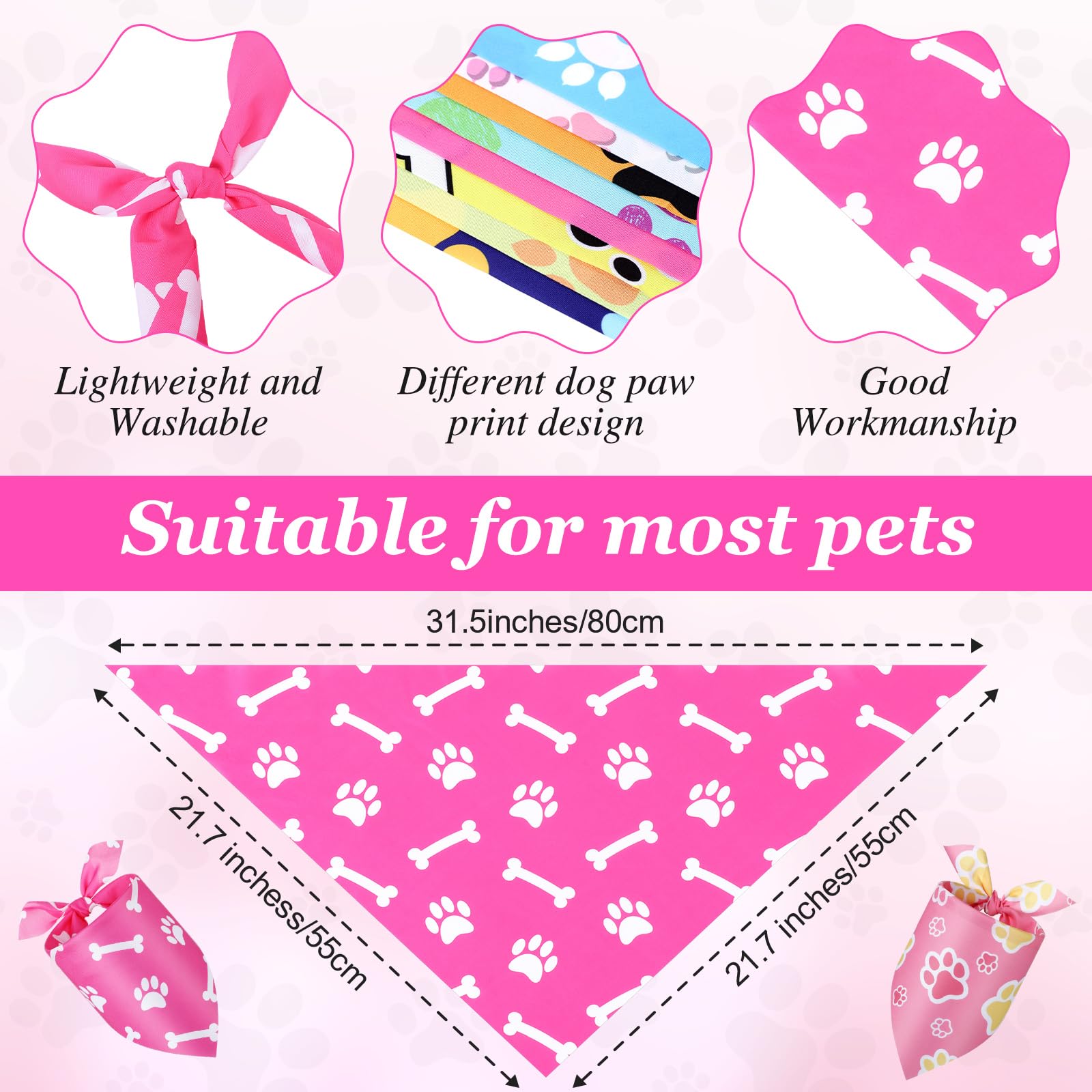 Abbylike 50 Pcs Paw Print Dog Bandanas Bulk Cute Footprint Bandanas for Dogs Triangle Kerchief Bib Scarf for Pets National Dog Day Party Costume Photo Props Accessories Pet Shops (31.5 x 21.7 x 21.7)