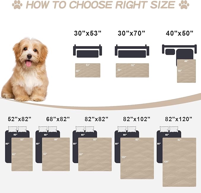Smiry Waterproof Dog Bed Cover Blanket 82x120, Soft Reversible Pet Blanket, Washable Leakproof Cats Dogs Couch Cover for Sofa, Couch, Furniture, Taupe/Beige