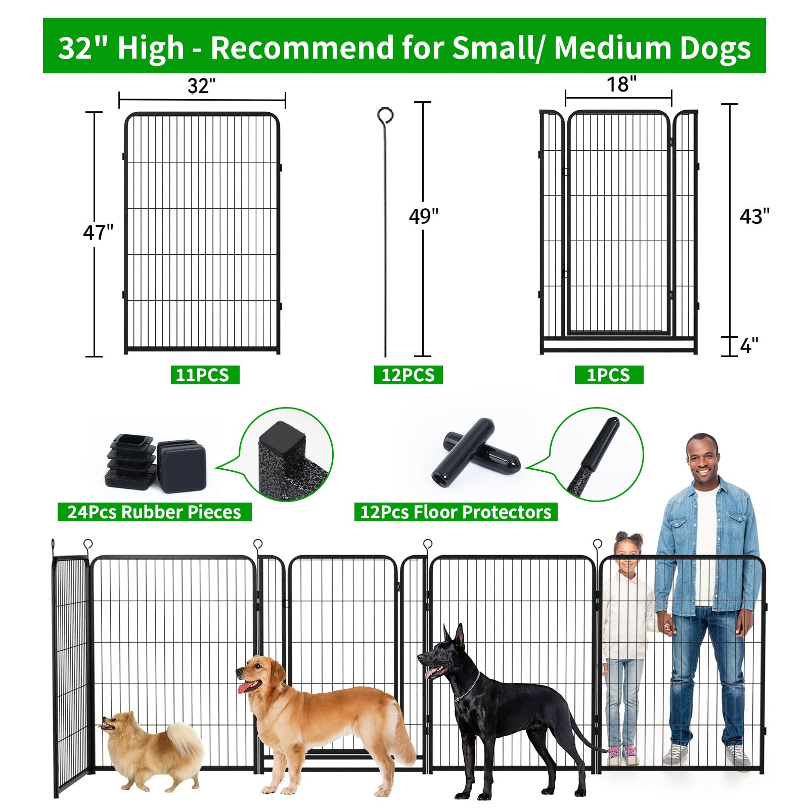 Kfvigoho Dog Playpen Outdoor Extra Wide 12 Panels Heavy Duty Dog Fence 47"