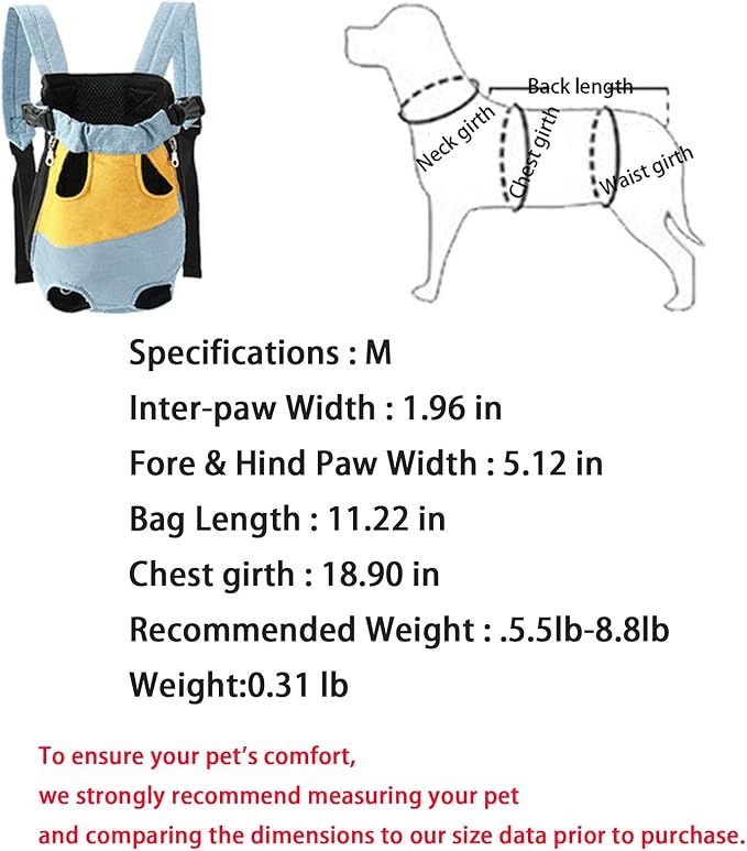 Lightweight Pet Backpack Carrier for Small Dogs & Cats - Easy-Fit Adjustable Straps, Basic Legs-Out Design, Durable for Daily Use (Fits Pets Under 15lb) (Yellow-White Color-Blocked, Medium)