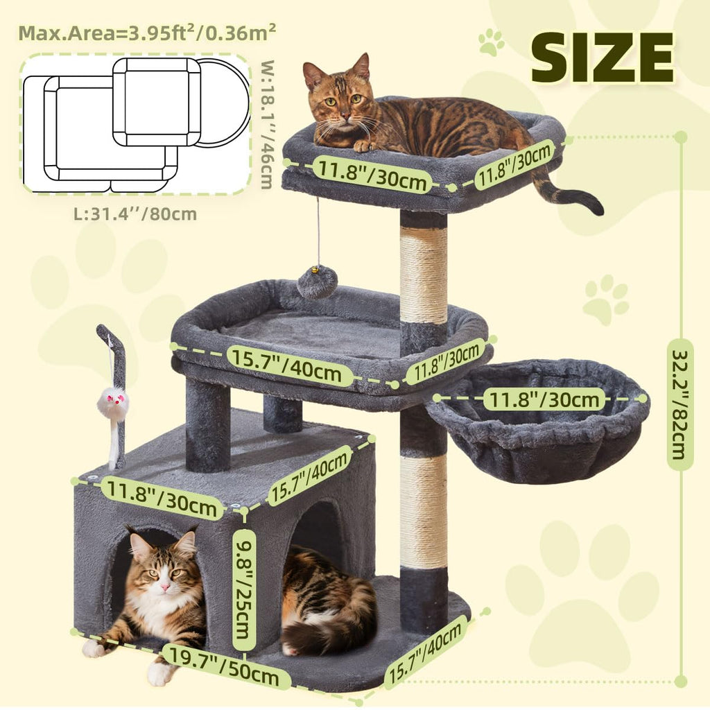Taoqimiao 32.2in Cat Tree with Toy, Small Cat Tower for Indoor Cats, MS043G