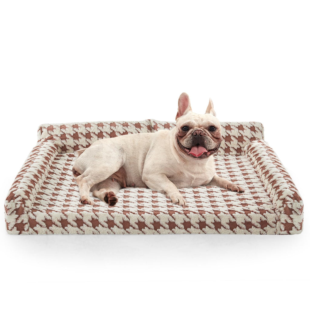 FURTIME Orthopedic Dog Bed Medium Size Dog, Medium Washable Memory Foam Pet Couch Bed with Removable Washable Cover, Non-Slip Bottom with Bolster Sides, Brown