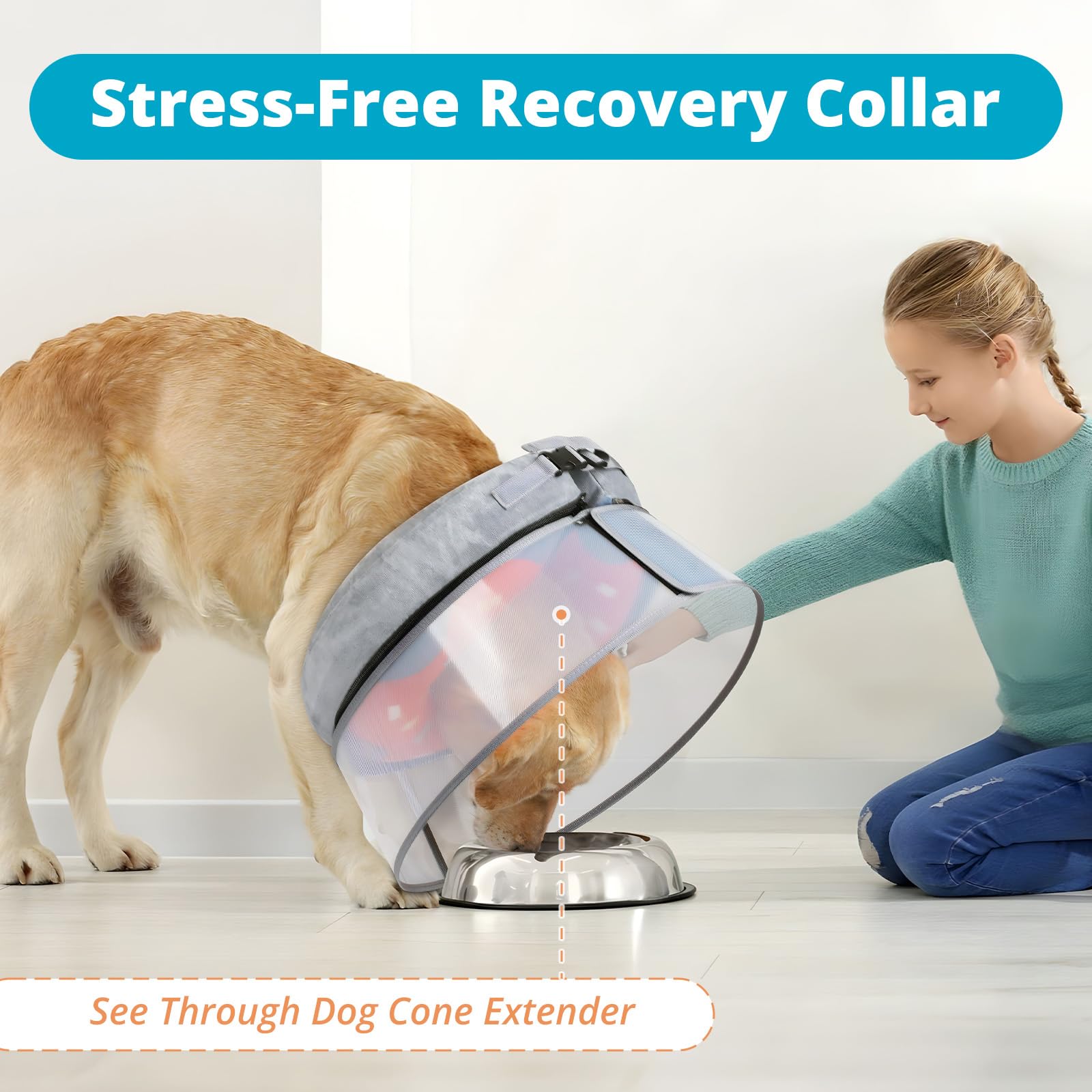 Didopet Inflatable Dog Cone with Anti-Licking Clear Shield, Fits Large Dogs