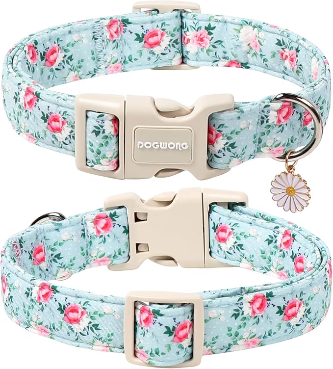 DOGWONG Floral Dog Collar, Cute Adjustable Flower Collar, Girl Female Dog Collar with Strong Plastic Buckle for Small Medium Large Dogs,L