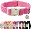 Cute Corduroy Dog Collar - Deep Rose Adjustable Dog Collars for Large Dogs 50-80lbs, Fade-Proof with Secure Snap & Little Charm, Christmas Birthday Gift, L