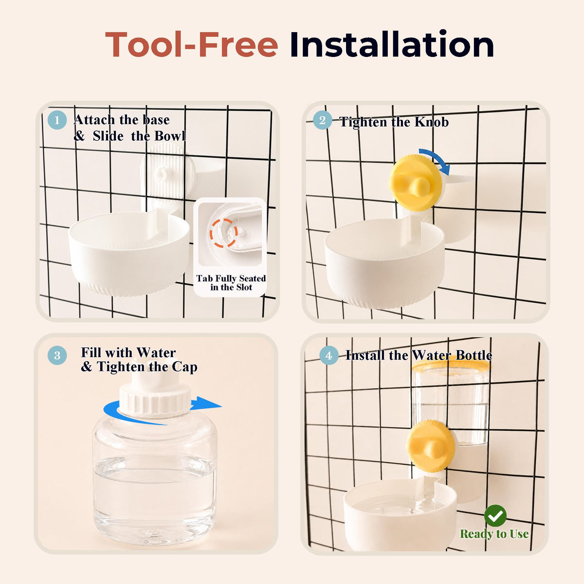 34 oz Cage-Hanging Gravity Water Bowl & Pet Water Dispenser
