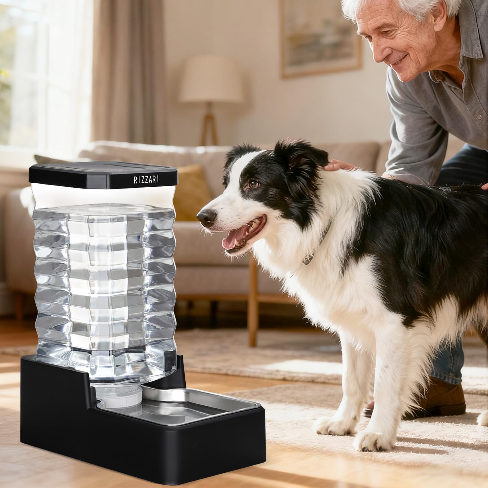 RIZZARI 9L Automatic Dog Water Dispenser: Stainless Steel Bowl