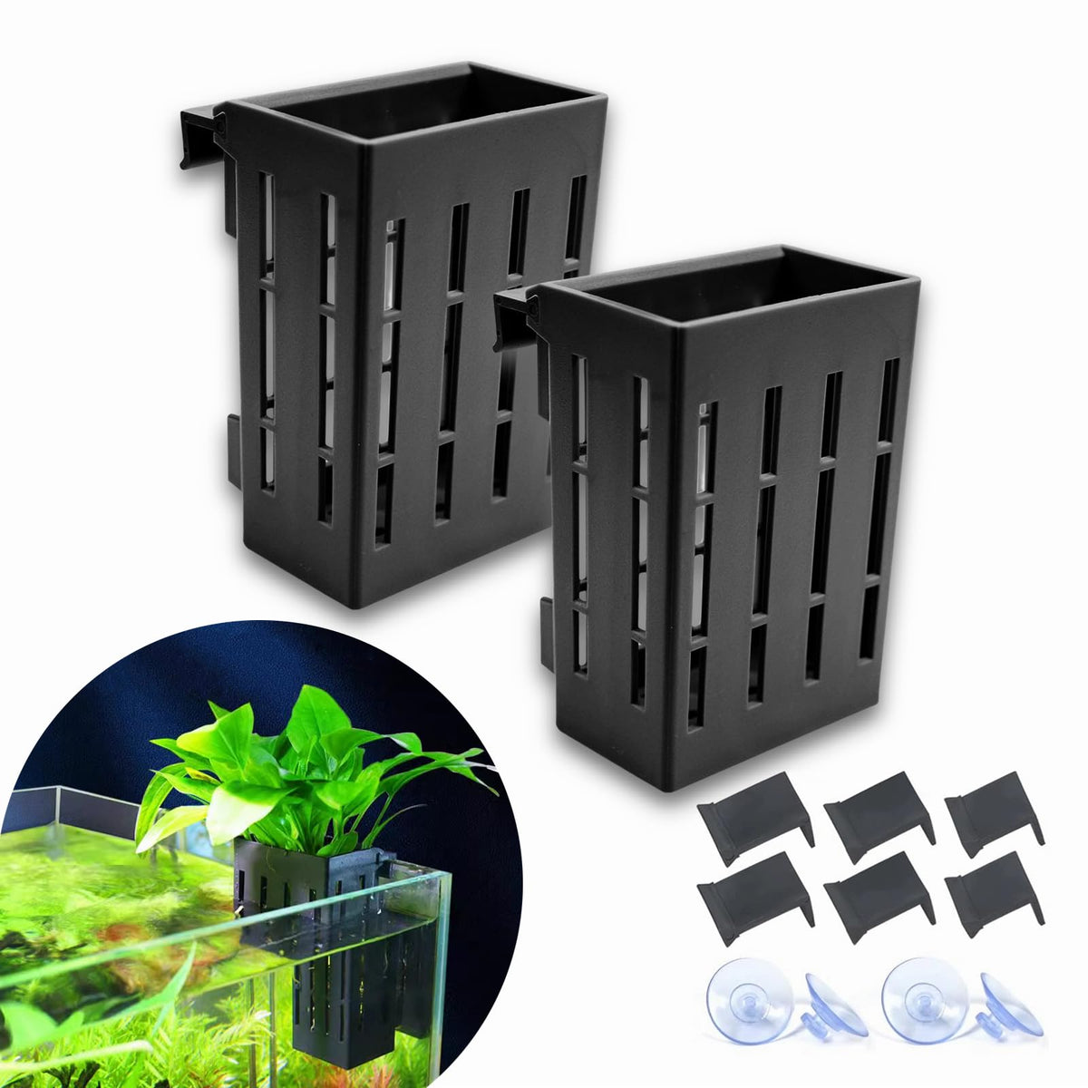 GLEFLE 2 PCS Aquarium Plant Holder Top Hanging Fish Tank Plant Pot Aquarium Planter Cups for Water Feature Decoration