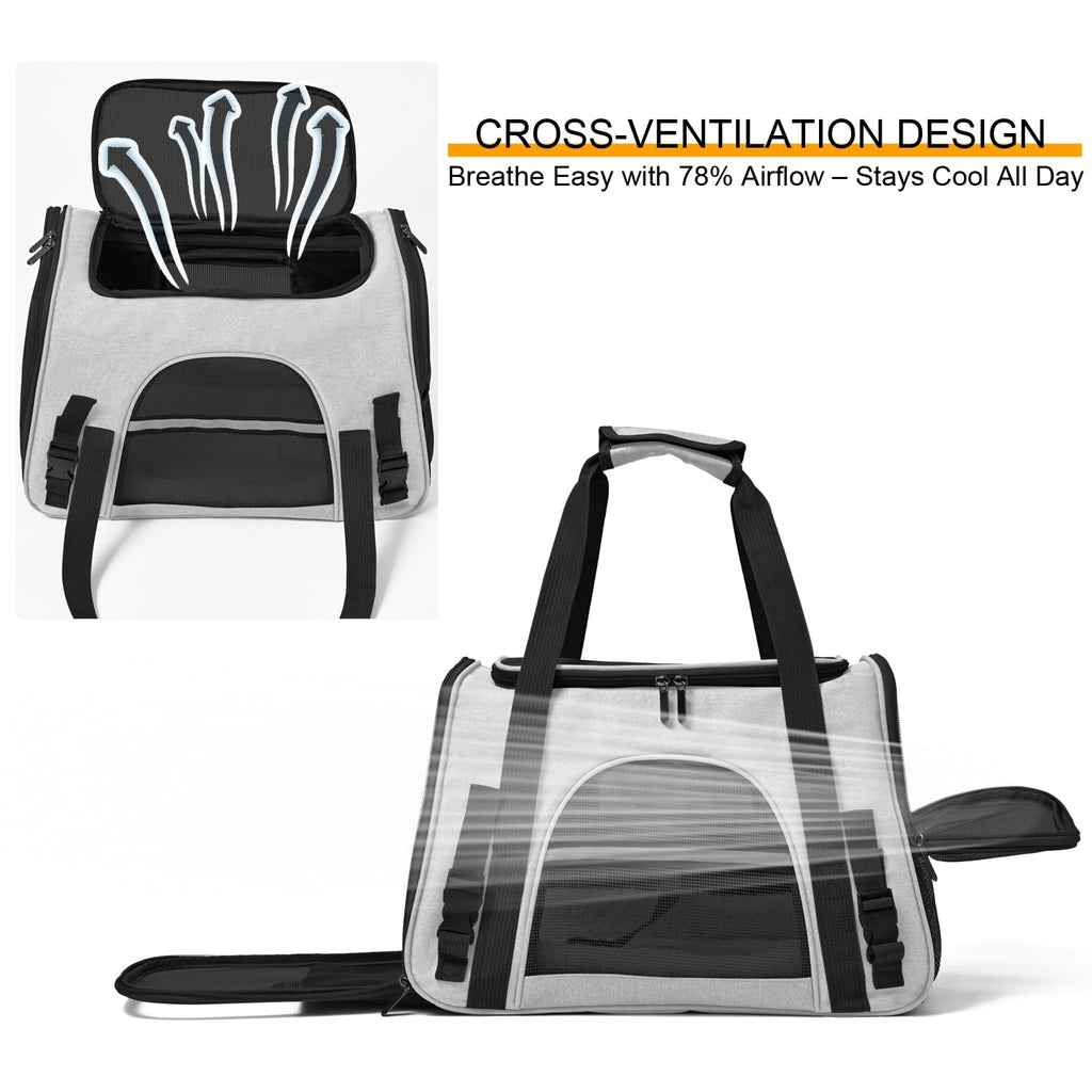 SURILEHEGE Dog Cat Carrier Soft for Small Pet Up to 16 Lbs TSA Airline Approved Travel Carrier Collapsible Puppy Car Mesh Bag 17.5 * 10.2 * 11.4 inch - Grey & Black