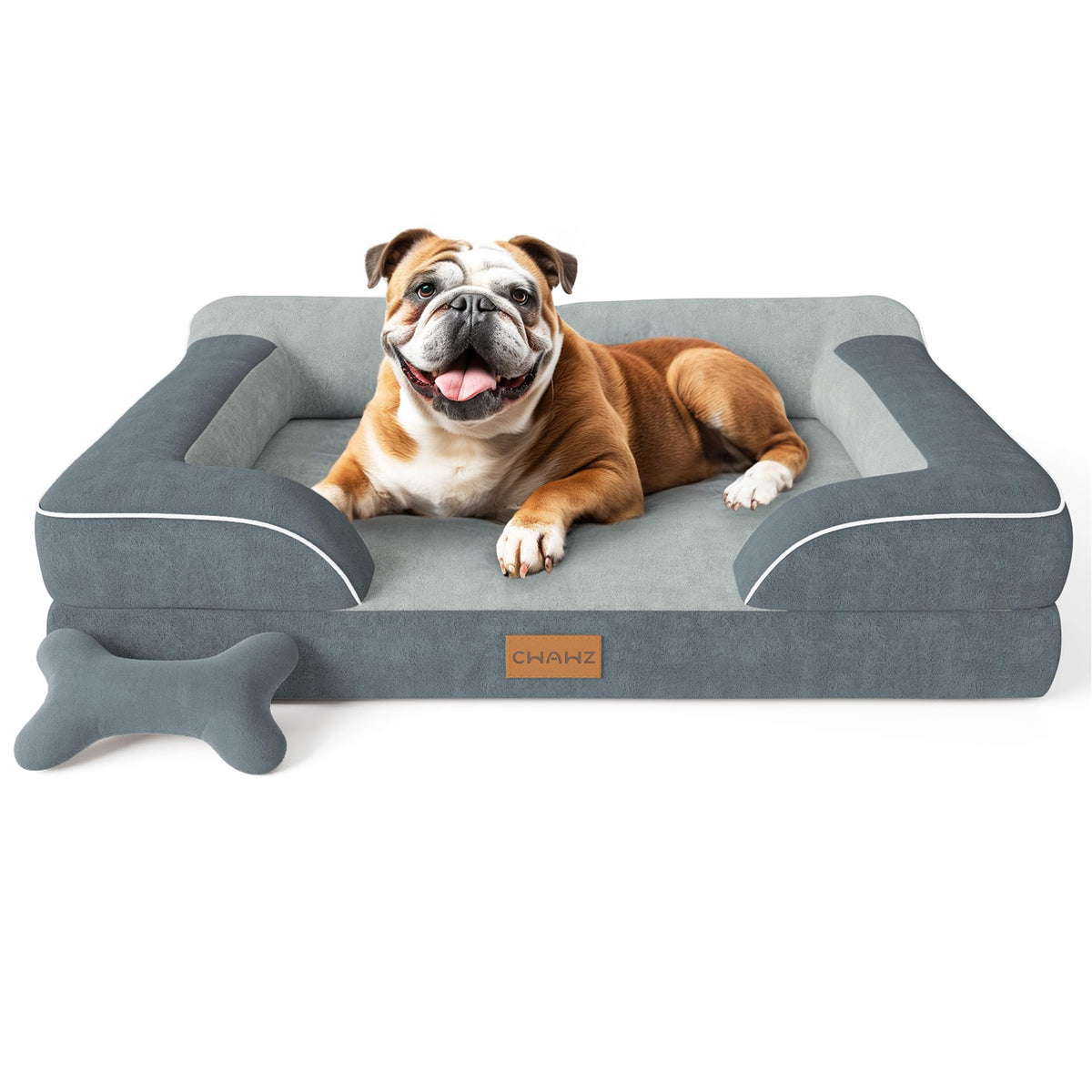 CWAWZ Extra Large Dog Bed, Orthopedic Dog Beds with Cooling Gel Memory Foam, Waterproof XL Pet Bed with Removable Washable Cover, 42" Pet Sofa Couch Dutch Velvet with Bone Toy, Brown