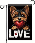 Starlit Patio Cute Kasha Dog Garden Flag Holding Red Heart Love Sign Double Sided Yard Banner 12x18 Inch Romantic Outdoor Decoration for Lawn Patio Dog Lover Gift Valentine Anniversary Seasonal Flag