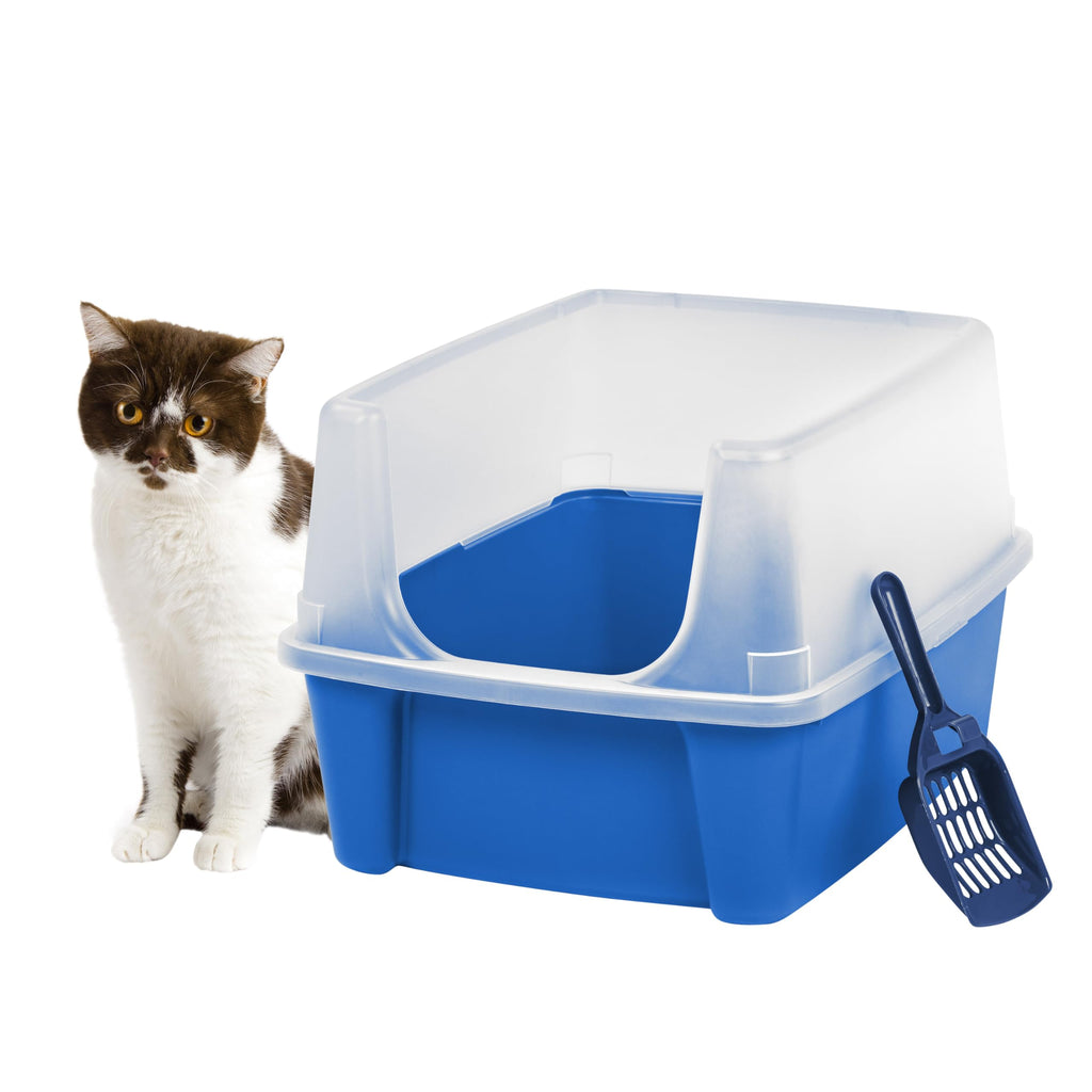 IRIS USA Large High Sided Cat Litter Box, Scatter Shield