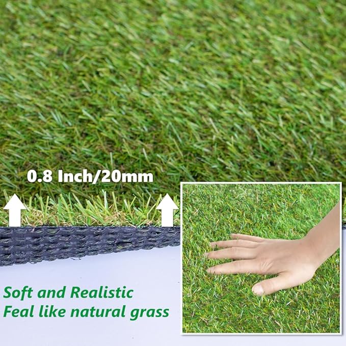 SUWUYUE Artificial Grass Outdoor Rug, 3FT x 5FT (15 Square Feet) 0.8 inch Realistic Fake Synthetic Grass Carpet, 20mm Thick Indoor Outdoor Grass Lawn Rugs Landscape for Pets, Patio, Garden