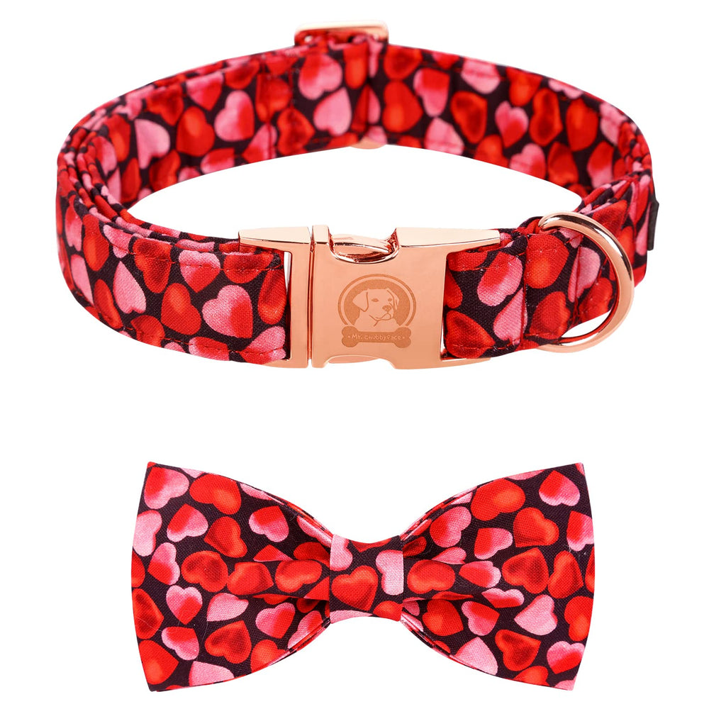 MR. CHUBBYFACE Valentines' Dog Collar with Bowtie Pink Love Pet Collar, Cute Adjustable Puppy Collar for Small Medium Large Dogs