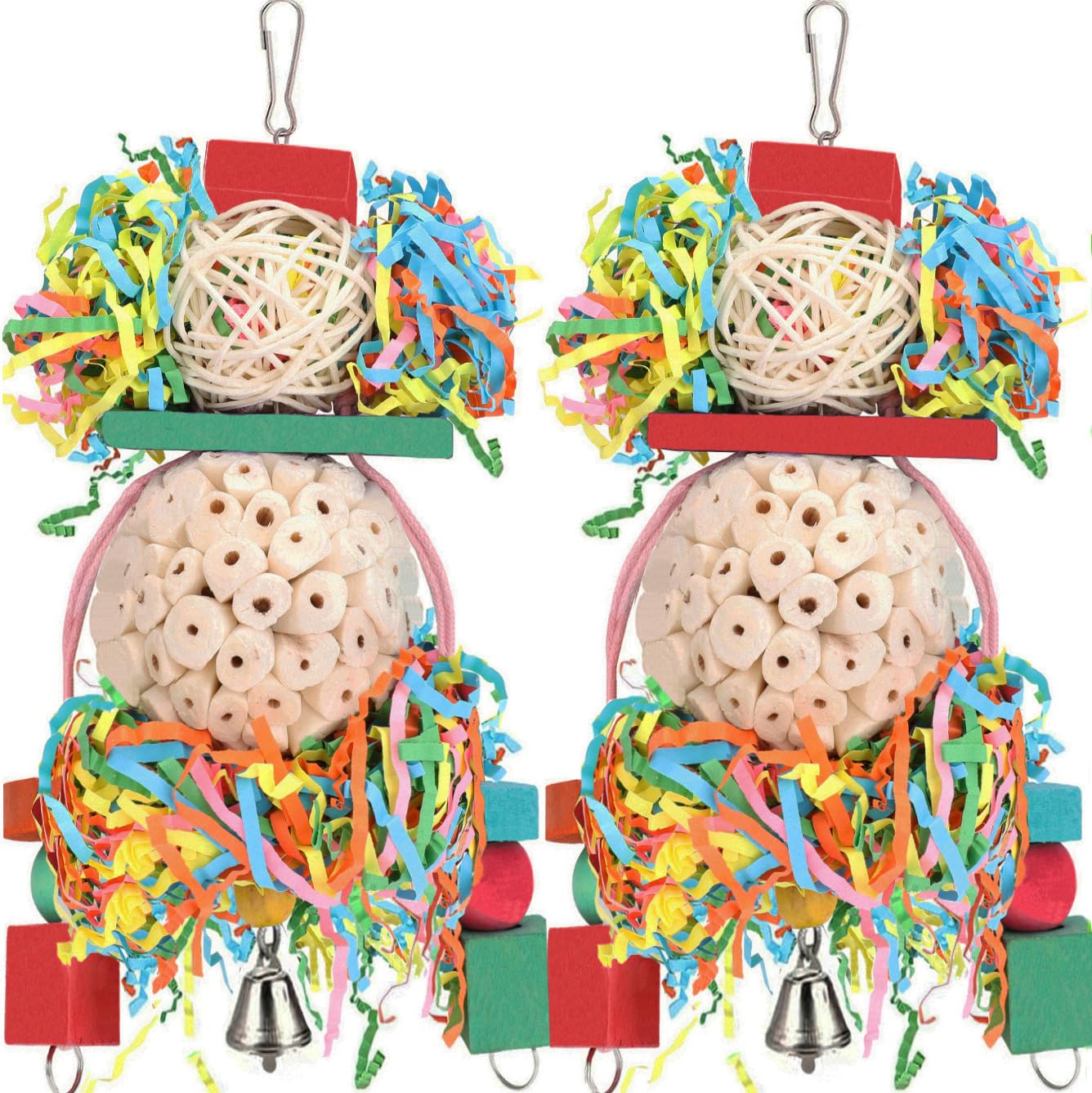 BBjinronjy Bird Toys,2PCS Hanging Natural Soft Sola Ball Beak Chew Shred Forage Toys for Parrots,Cockatiel,Conure,Love Birds,Parakeets,Budgie and Other Small Birds