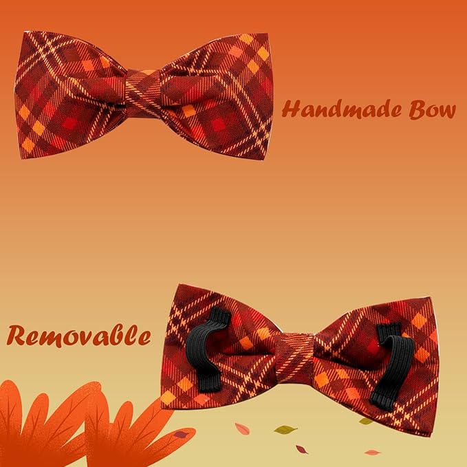 Bobo Rainbow Fall Dog Collar, Pet Collar Bow Plaid Pet Collars Girl Boy Holiday Pet Collars Gift Bow Collars Cute Soft Puppy Collars for X-Large Dogs
