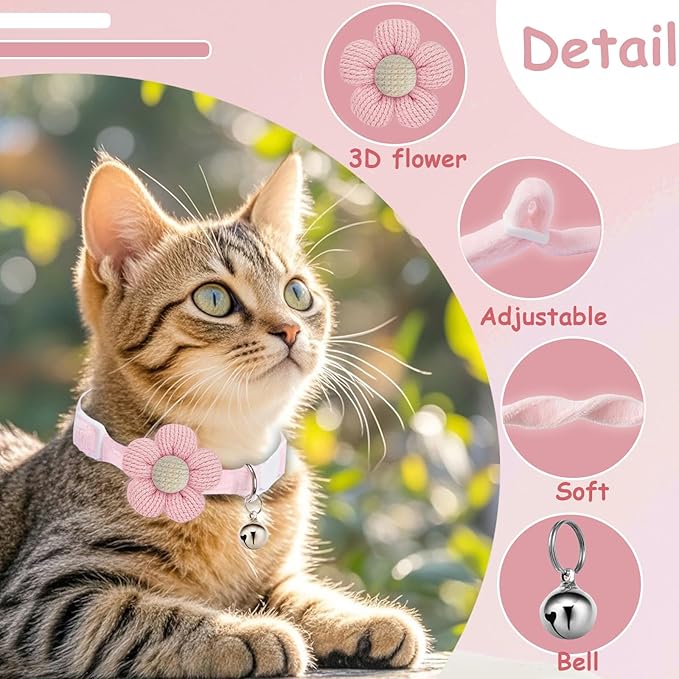 Breakaway Cat Collars with Bells, MUZIEBA Kitten Collar for Girl Boy Adjustable Safety Kitty Collars for Cats Puppy and Small Pets (Purple + Yellow)
