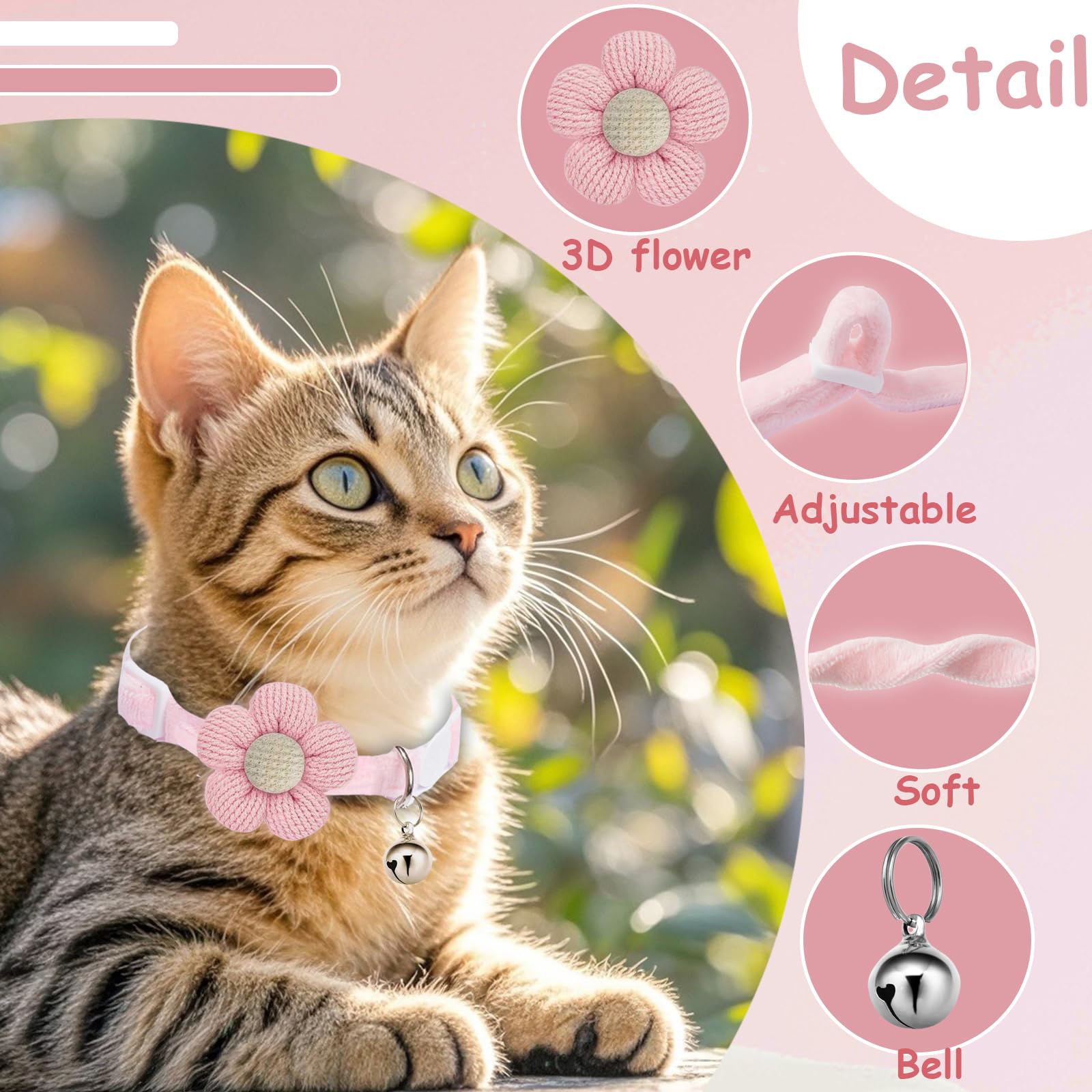 Breakaway Cat Collars with Bells, MUZIEBA Kitten Collar for Girl Boy Adjustable Safety Kitty Collars for Cats Puppy and Small Pets (Pink)