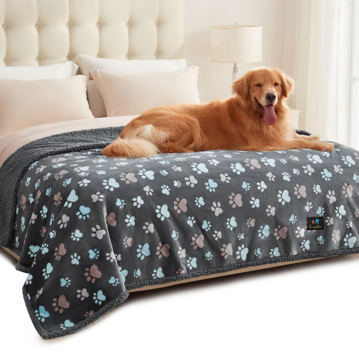 Luciphia Waterproof Dog Blanket Reversible Sherpa Fleece for Large Dogs Cat