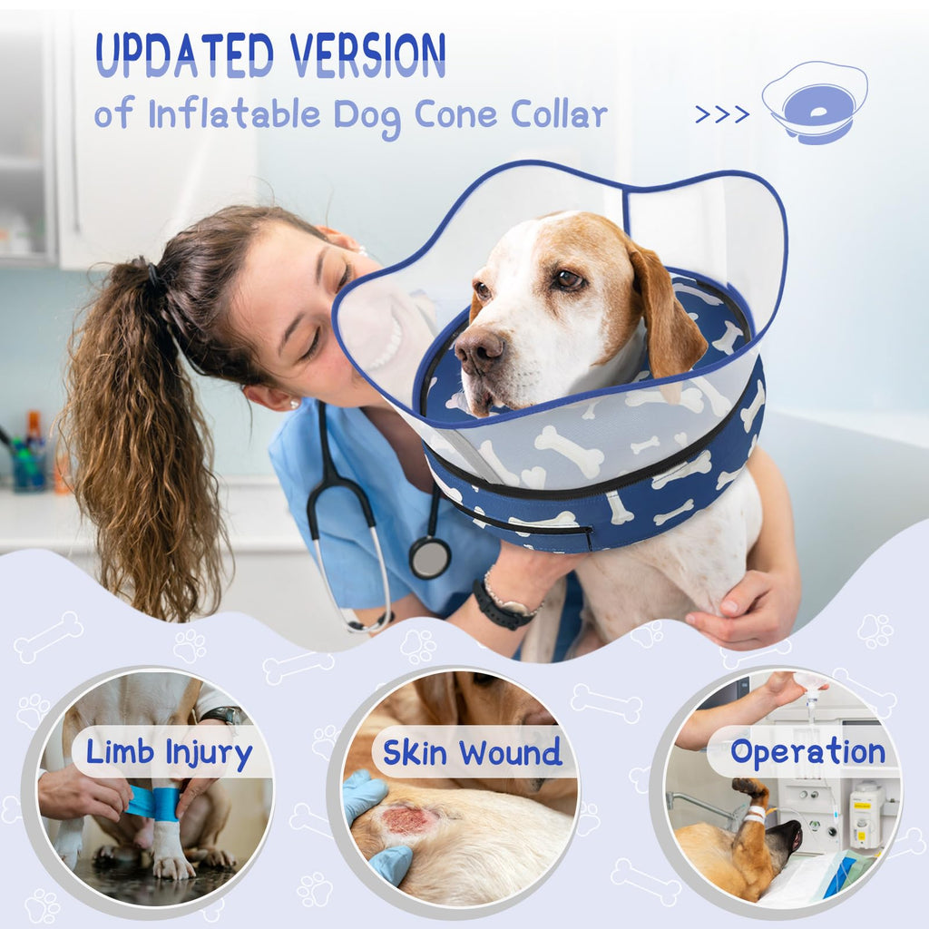 Supet Raised Inflatable Dog Cone Collar to Stop Licking, Soft Dog Cone Alternative After Surgery, Pet Neck Donut Collar for Small Medium Large Dogs