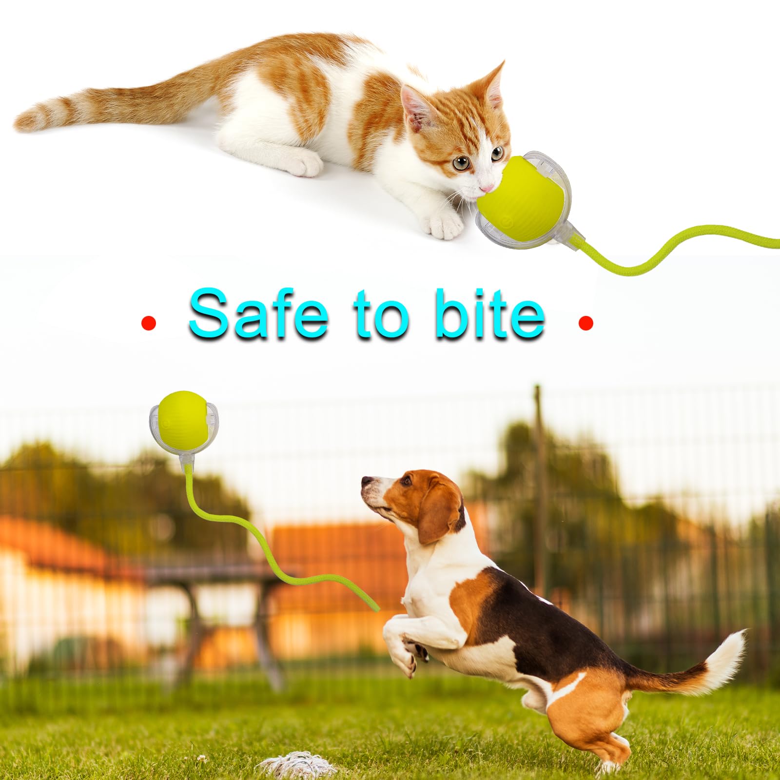 Interactive Cat Dog Toy Ball with LED Light, Automatic Rolling(Yellow)