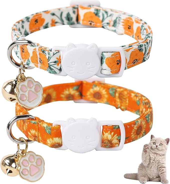 Unique Style Paws Pink Kitten Collars,Cute Valentine Cats Collar with Bell,Kitten Collar Breakaway Buckle with Heart Pattern,Adjustable Valentine Cat Collars,Ideal Gift for Boy Girl Cats