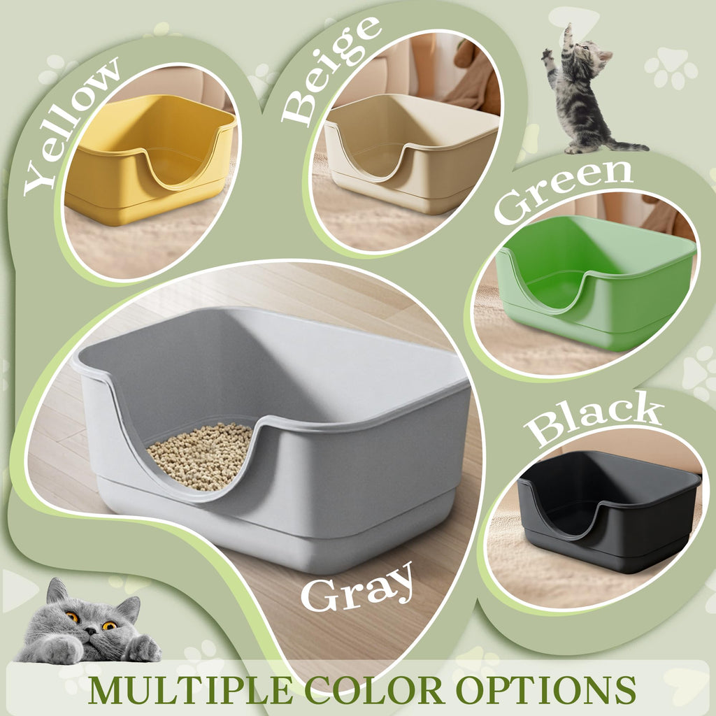 Tehoao Low Entry Small Litter Box for Kittens, Kitty Plastic Litter Boxes, Open Top, Anti-Splash High Sided Litter Tray Pan for Medium Pets, Puppy, Easy to Clean, 15.7" L*11.8" W*6.7" H (Grey)