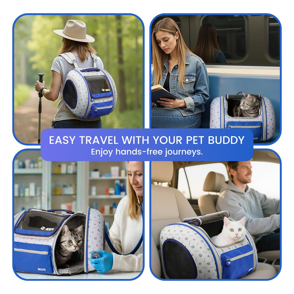 LIULIUPET Cat and Dog Backpack Carrier, Foldable Breathable Pet Carrier Backpack with Mesh Ventilation, Large Portable Outing Traveling Pet Bag for Small, Medium Cats, Small Dogs, Blue