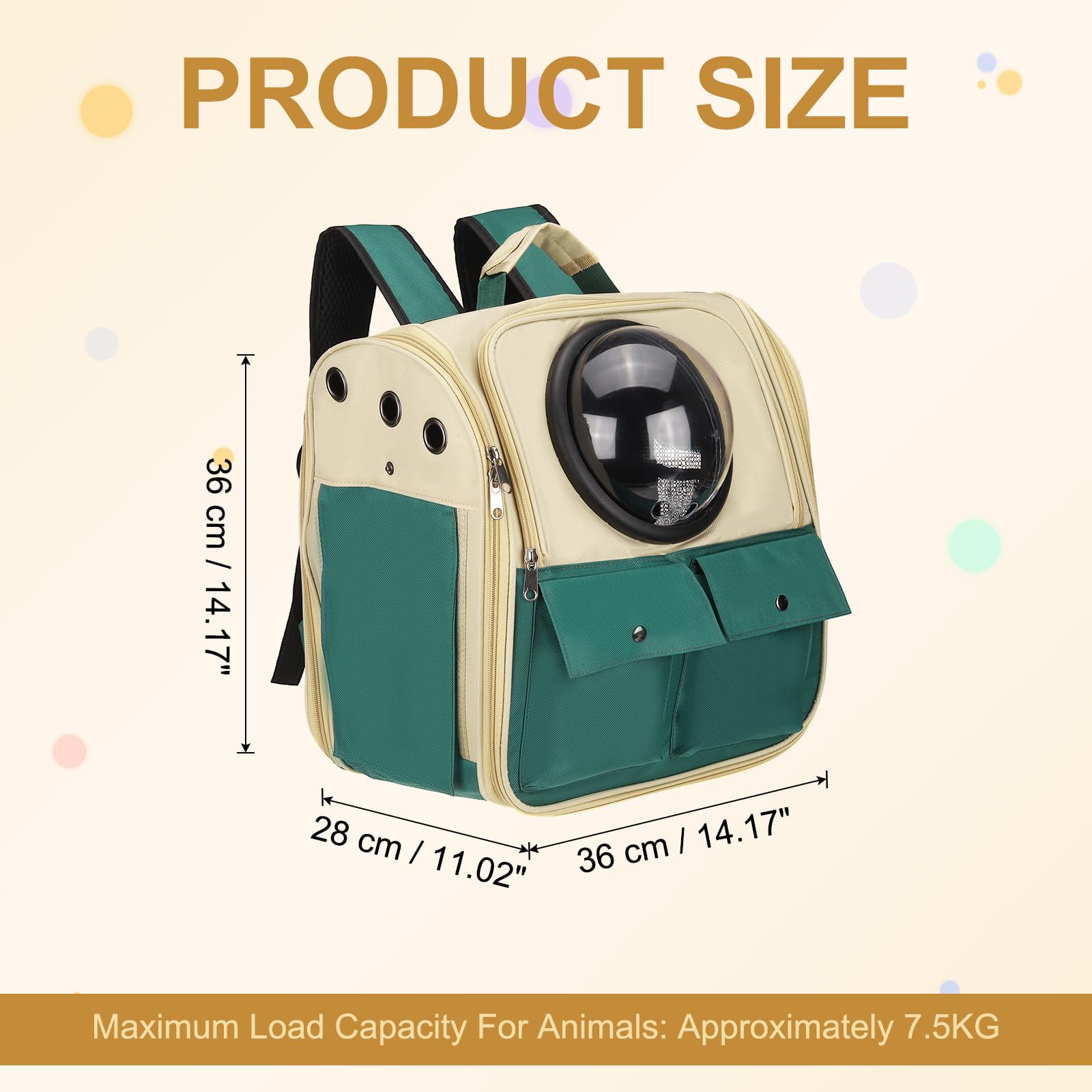 PETAXCELL Pet Backpack Carrier, Portable and Ventilated, Oxford Cloth, Dogs Cats and Small Animals Travel Bag 12.99", (Khaki Green, 1 Pcs), Intended for Hiking/Camping/Traveling