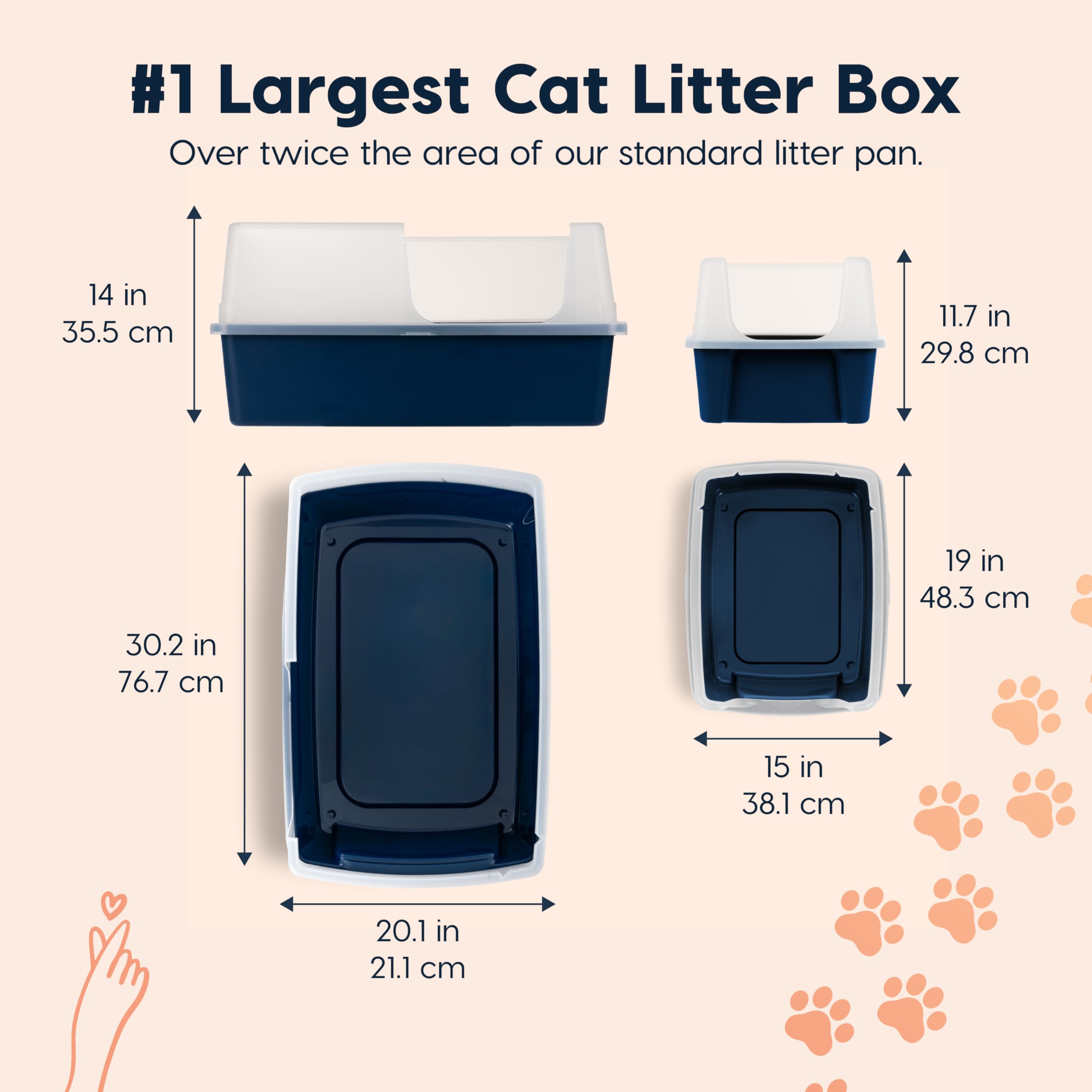 IRIS USA XX-Large Side Entry Cat Litter Box, Navy