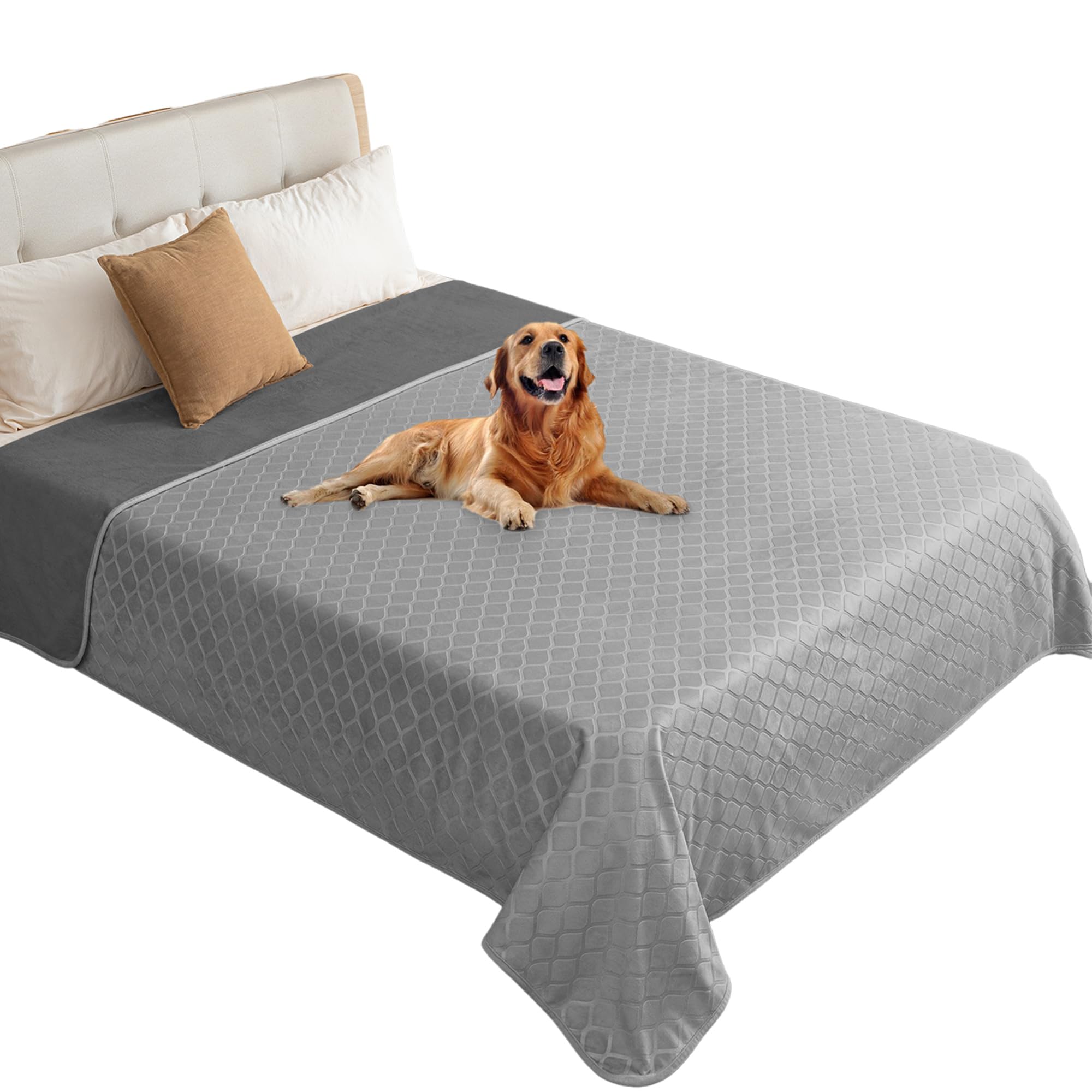 fuguitex Waterproof Dog Blanket Bed Cover Dog Crystal Velvet Moroccan Fuzzy Cozy Plush Pet Blanket Throw Blanket for Couch Sofa(82 * 102 inch, Light Grey+Grey)