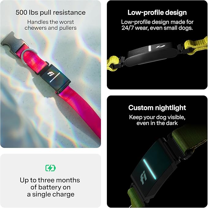 New Fi Series 3+ Smart Dog Tracker Collar [6 Month Membership Included] GPS Tracker for Dogs with Health & Behavior Monitoring, Escape Alerts, Waterproof, LED, Apple Watch Compatible (Blue, Large)