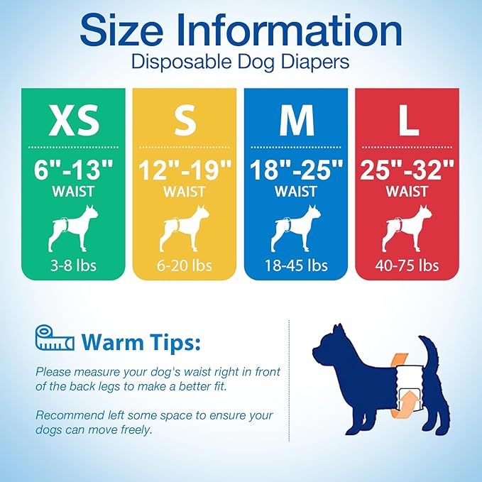 Pet Soft Disposable Male Dog Wraps - Dog Diapers for Male Dogs, Puppy Diapers 24pcs Medium