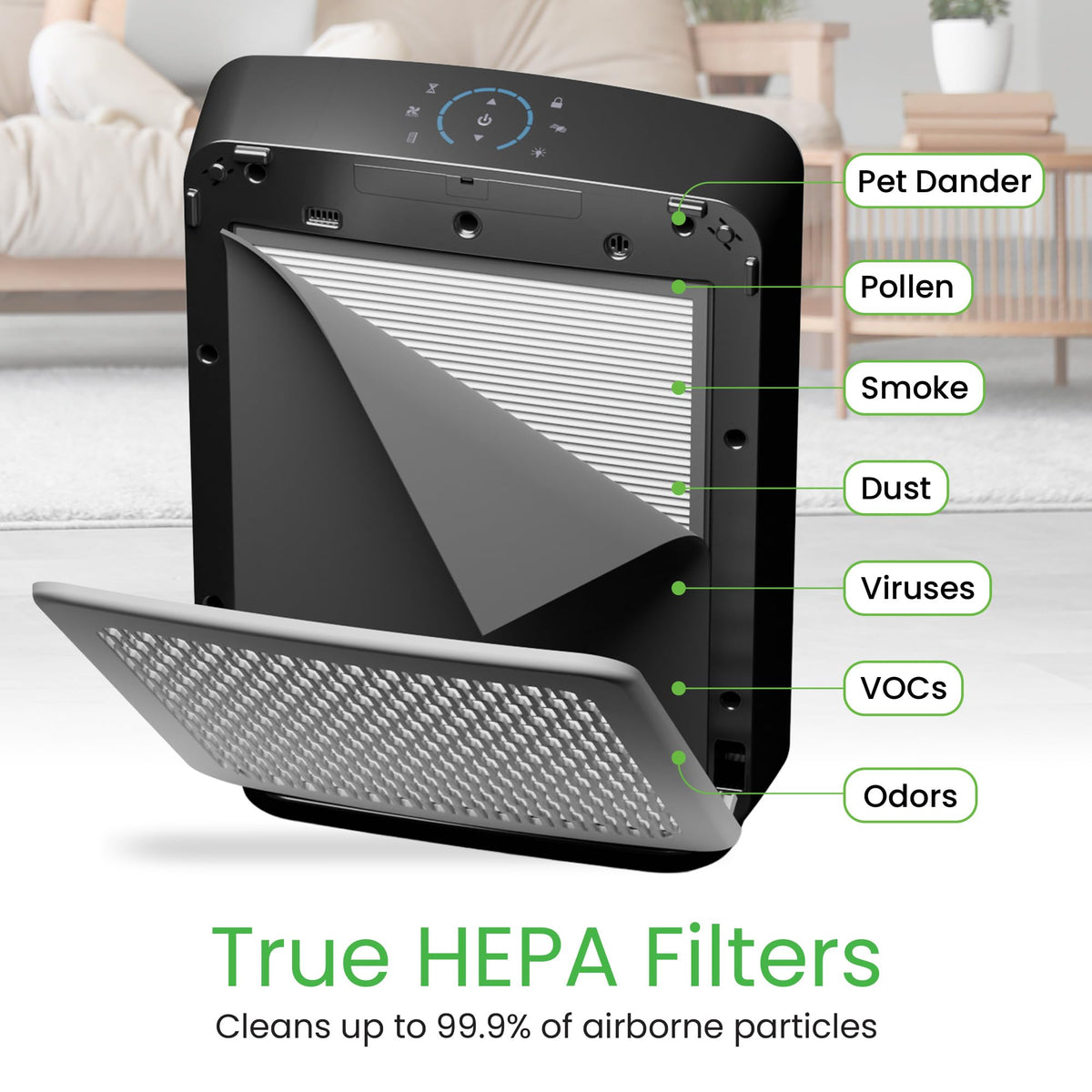 EP-300 EnviPure HEPA Air Purifier – Large Room Air Purifier Covers Up to 2200 Sq Ft, Removes Pollen, Dust, Smoke, Pet Hair, Odors & More - Real Time Smart TrueFilter IQ™ HEPA Filter Life Monitoring