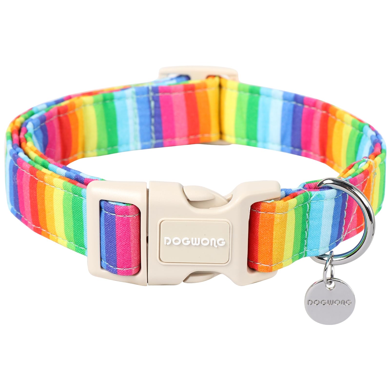 DOGWONG Cotton Dog Collar, Rainbow Dog Collar Durable Soft Natural Fabric Pet Dog Collar Cute LGBTQ Puppy Necklace for Small Medium Large Dogs
