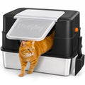 Vivifying XL Stainless Steel Cat Litter Box with Lid, Side Entry, Black
