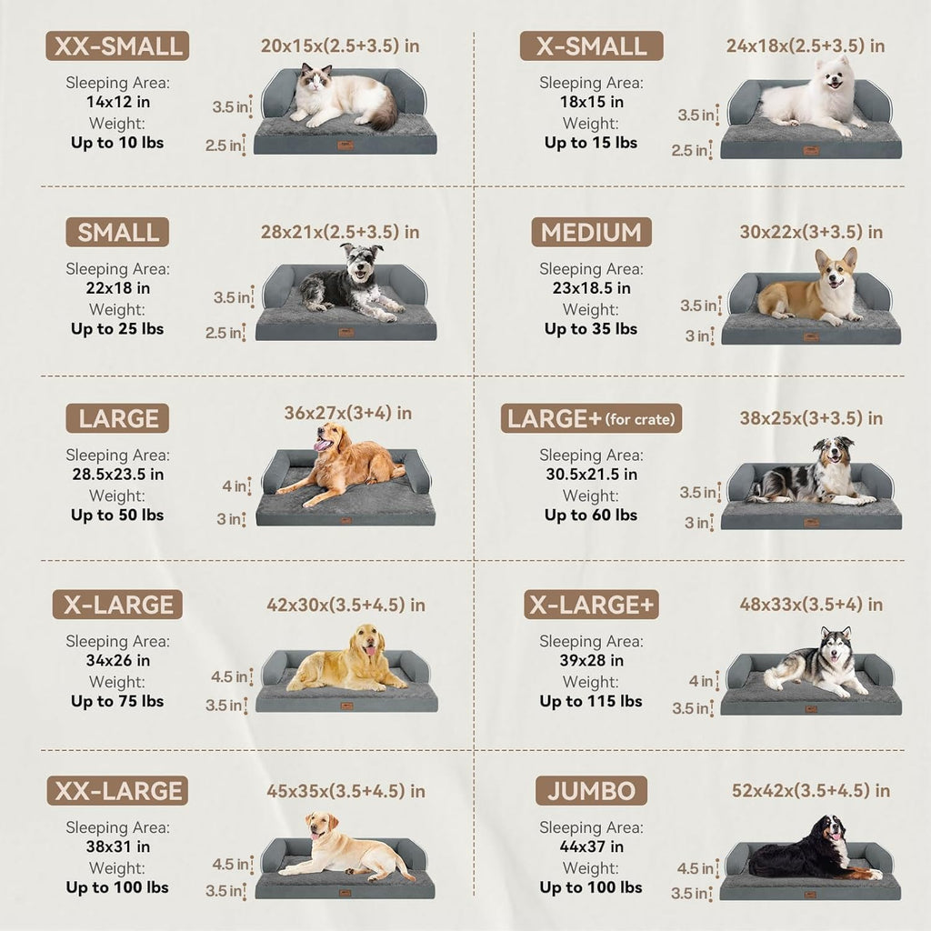 MEKIY Orthopedic Waterproof Dog Bed Pet Couch with Bolster for Medium Dogs