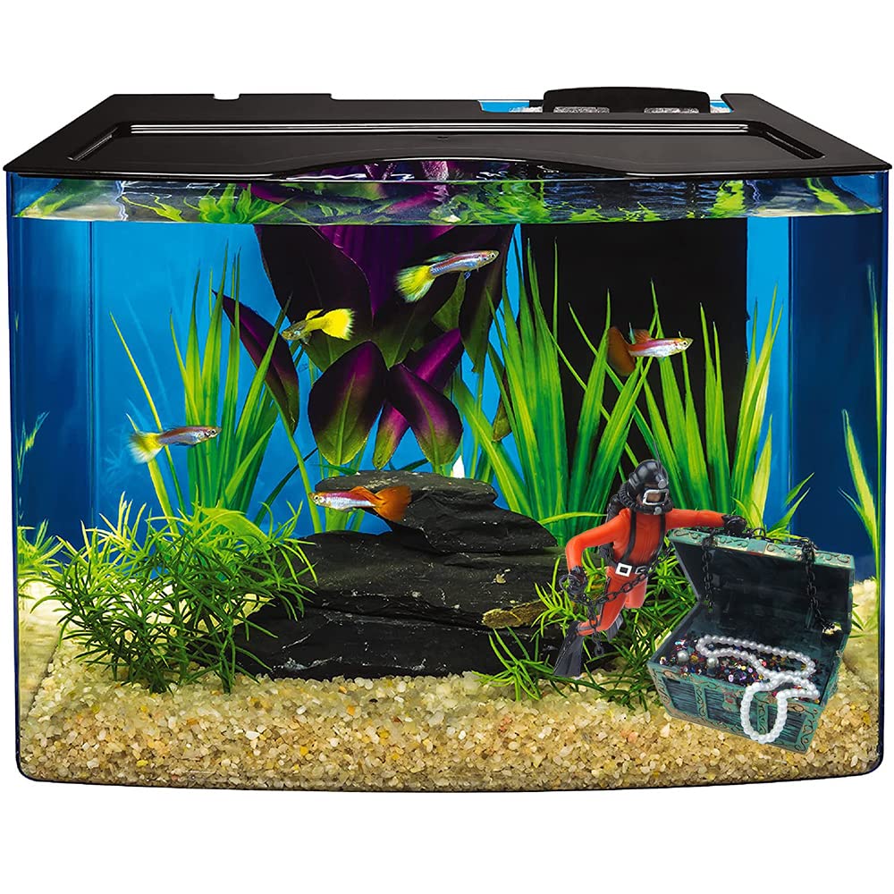 Eyech Live-Action Aquarium Ornament Creative Undersea Treasure Chest Diver Air Bubbler Aerating for Fish Tank Decorations Orange Color