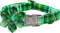 Lionheart glory St. Patrick's Day Dog Collar with Flower Dog Collar for Small Dogs, Green Plaid Cute Collars Spring Dogs Collars Flower Puppy Heavy Duty Cute