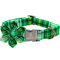 Lionheart glory St. Patrick's Day Dog Collar with Flower Dog Collar for Small Dogs, Green Plaid Cute Collars Spring Dogs Collars Flower Puppy Heavy Duty Cute