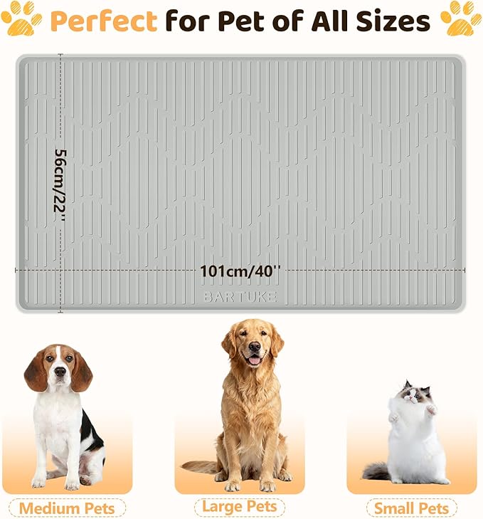 Silicone Cat & Dog Food Mat 40" x 22" Pet Feeding Mat for Food and Water