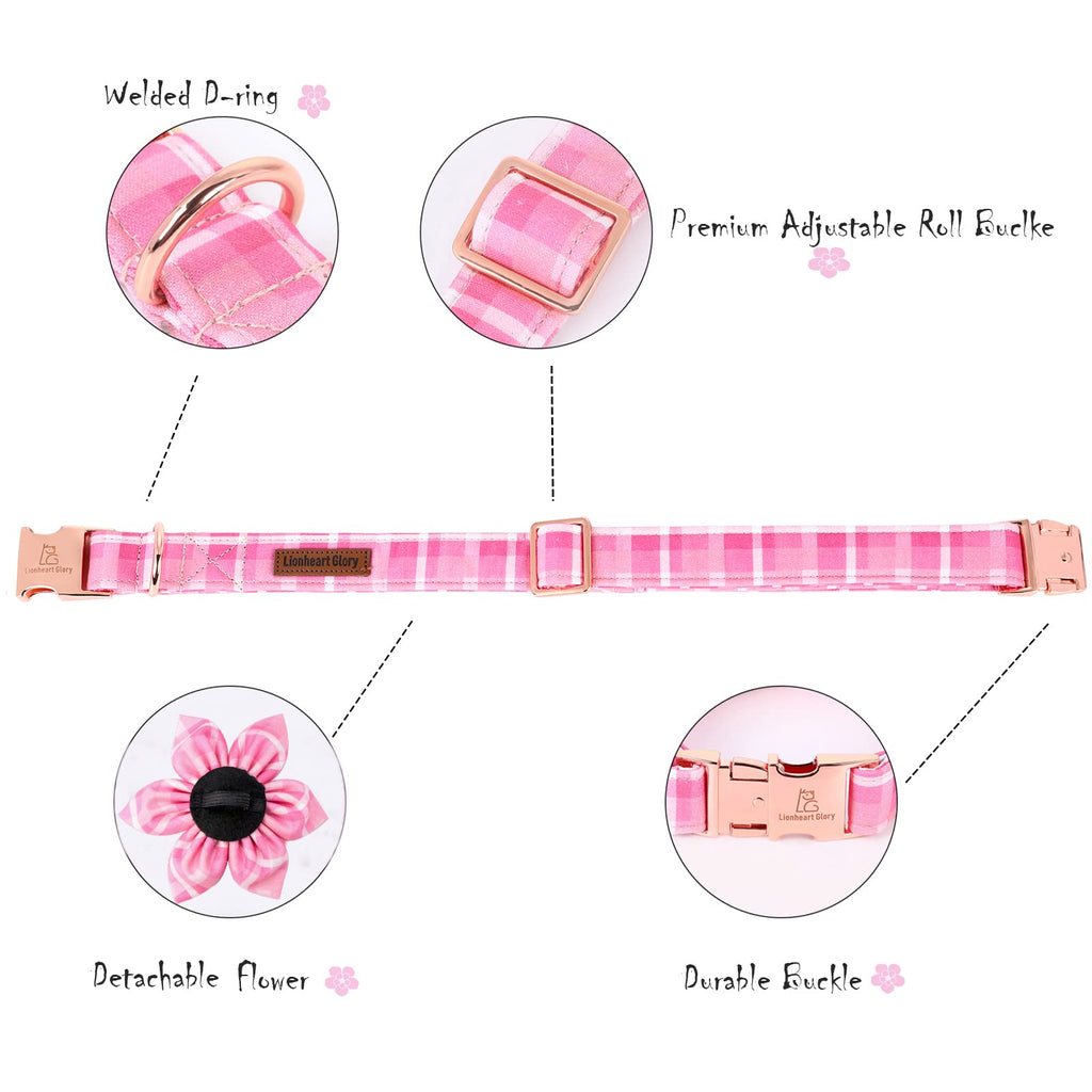 Lionheart Glory Cute Dog Collar, Pink Floral Dog Collar with Flower, Soft Adjustable Pet Collar for X-Small Dogs Puppy Girl/Boy