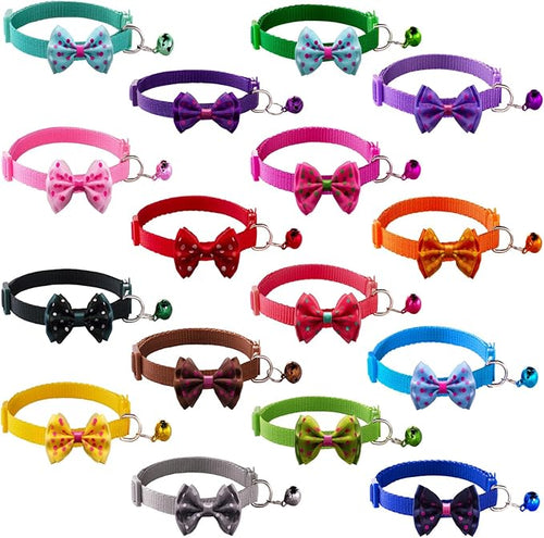 16 PCS Cute Cat Collar with Bells Kitten Collars for Girls Pink Cat Collar Breakaway Cat Collars for Girl Cats Small Kitten Collar with Bell Boy Pet Collar for Cats Kitten Supplies Flower Cat Collar