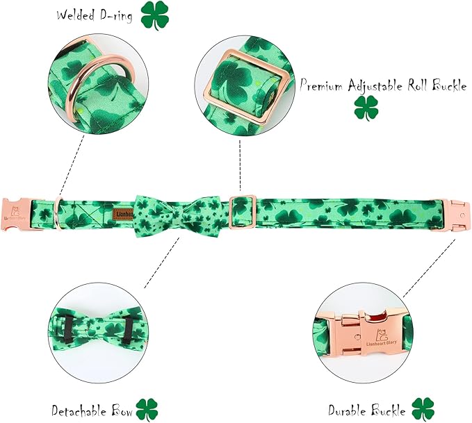 Lionheart glory Clover Dog Collar, Adjustable Dog Collar with Bowtie, Pet Gift Collar for Dog Soft Bowtie Dog Collars for Small Dogs