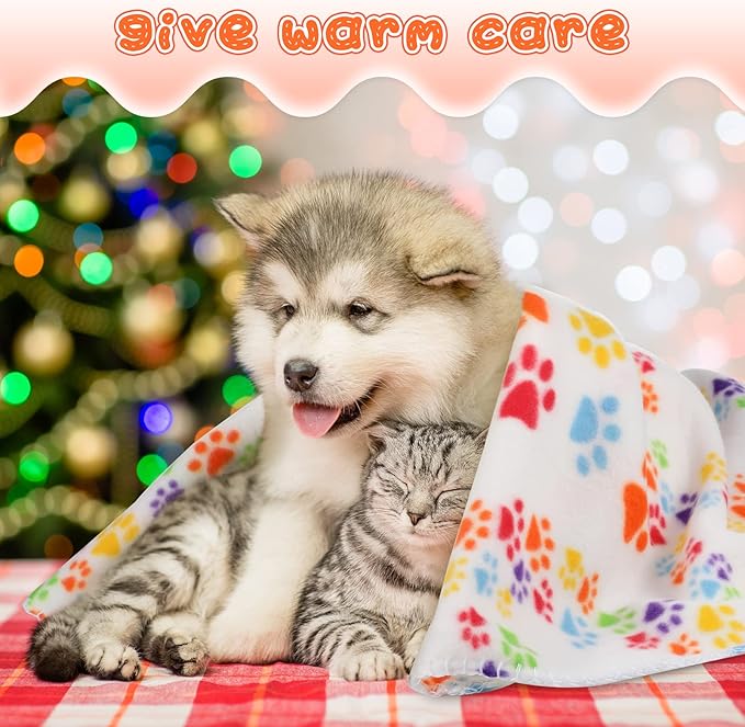 Tatuo 12 Pcs Puppy Blanket for Little Dog Bulk 27 x 23 Inch Fleece Paw Pattern Pet Blanket Summer Washable Soft Throw for Dog Puppy Cat Kitten