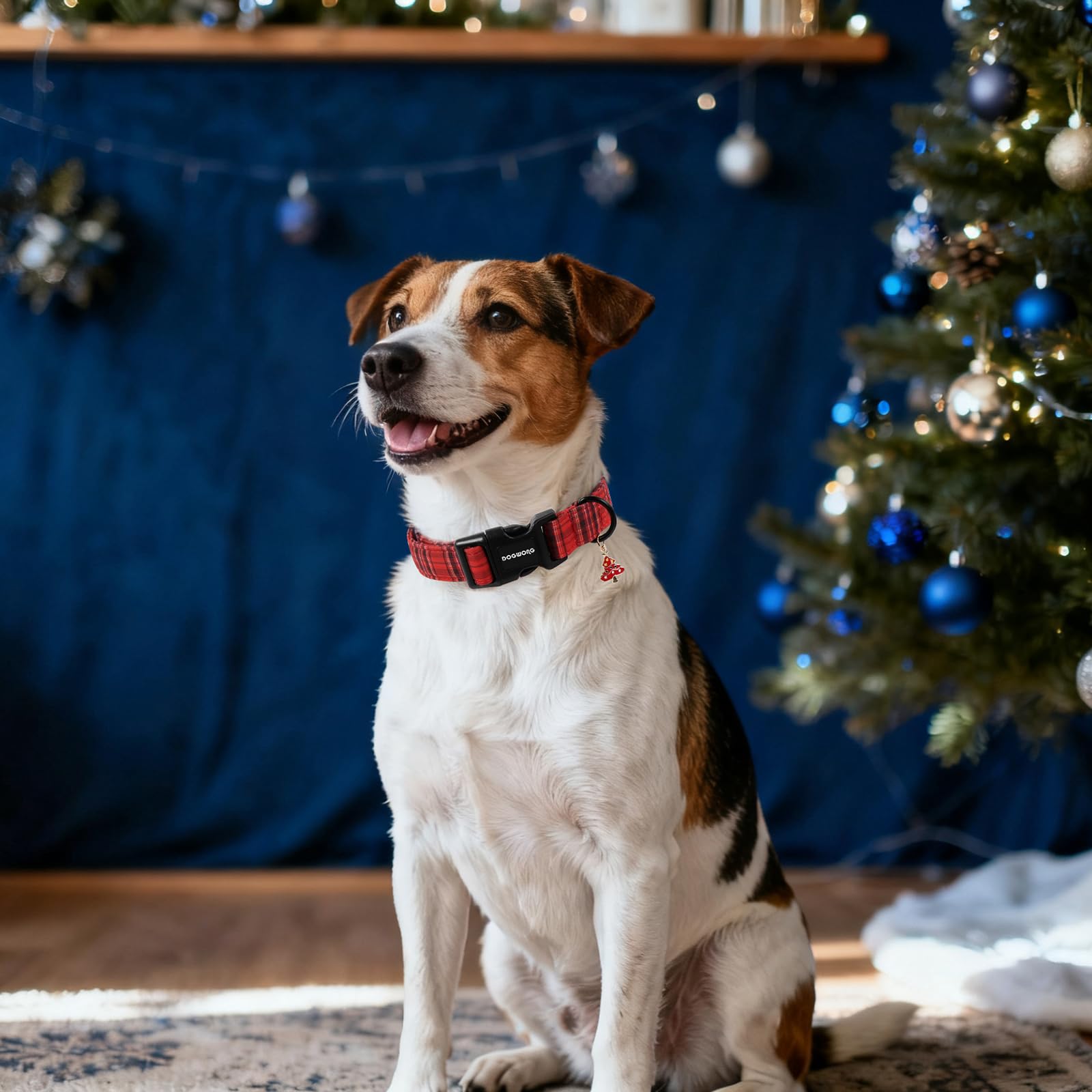 DOGWONG Christmas Plaid Dog Collar, Cute Adjustable Red Tartan Collar, Red Grid Dog Collar with Strong Plastic Buckle for Small Medium Large Dogs,XL